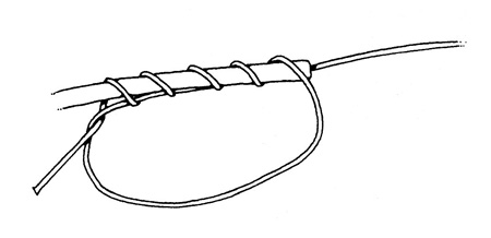 Nailless-Nail-Knot-1 Step 1. Make a loop in the leader material, then wind the short end of the leader around the fly line and through the loop. Wind the short end up the fly line.