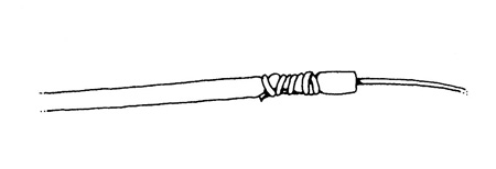 Nailless-Nail-Knot-4 Step 2. Now tie a Nailess nail Knot. Notice that the leader now comes right out of the center of the fly line. This connection will flow through the guides very smoothly. Drawing by Jason Borger